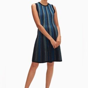 Kate Spade Black and Blue Striped Textured Sweater Dress S